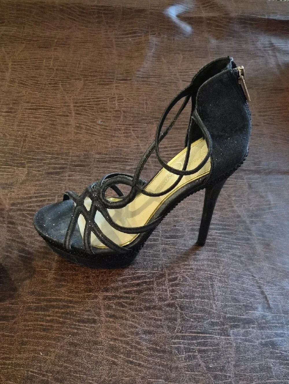 Jessica Simpson Black Strappy Glitter Heels